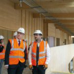 CLT structure complete at Highland primary John Swinney and Finlay Black tour Merkinch campus