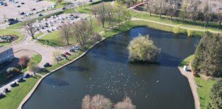 Aerial shot of Cooper Park pond