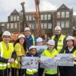 Work begins on extension at Aberdeen primary school Councillor Martin Greig, Convener of the Education and Children’s Services Committee, and Vice-Convener Councillor Jessica Mennie with pupils Billie, Milana, Joshua and Mia from Ferryhill Primary School, Mike Bruce, Managing Director at Morrison Construction North and Allister McKechnie from Mackie Ramsay Taylor Architects.