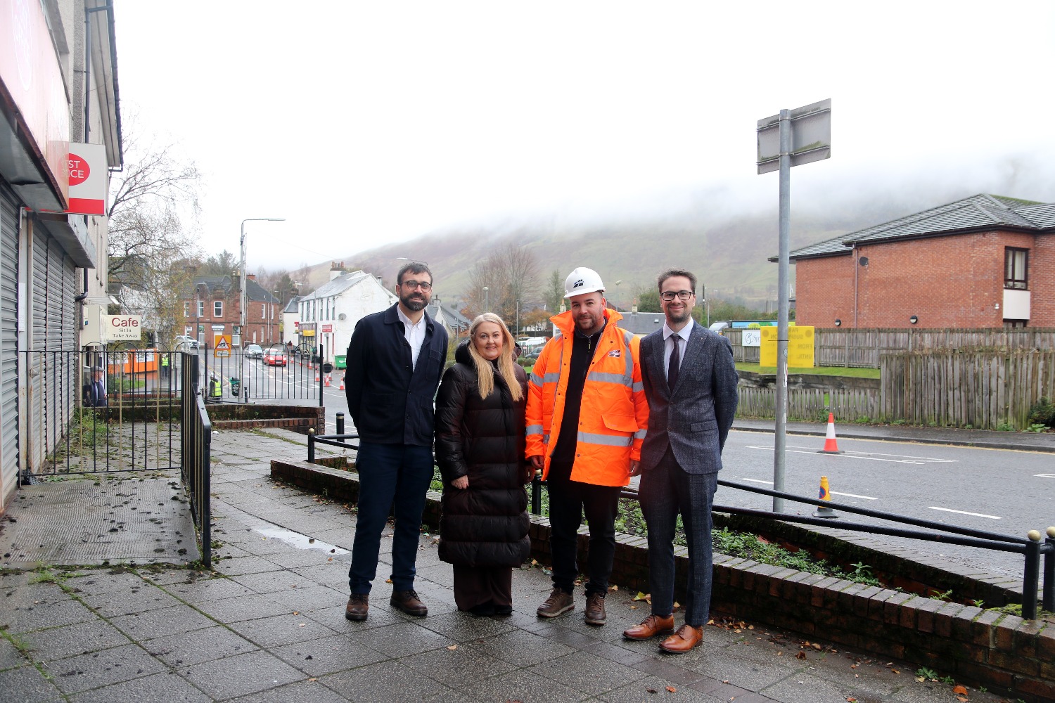 Andrew Wilkinson, Regeneration & Town Centres, East Dunbartonshire Council; Mary Docherty, Director of Bus, Concessionary & Active Travel, Transport Scotland, Chris Rae, Luddon Construction; Councillor Paul Ferretti, Convener of the Place, Neighbourhood and Corporate Assets committee.