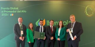 Ross Henderson, ScottishPower UK Procurement and Insurance Director; Joanne Owens, ScottishPower; Gerry McBeth, Kirby Operations Manager; Michael Murray, Kirby Director of Power and Renewables and Group Business Development Director; Nicola Connelly, SP Energy Networks Chief Executive Officer, and Martin Hayward, Kirby Operations Manager UK.