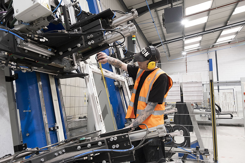 Windows being fabricated in factory