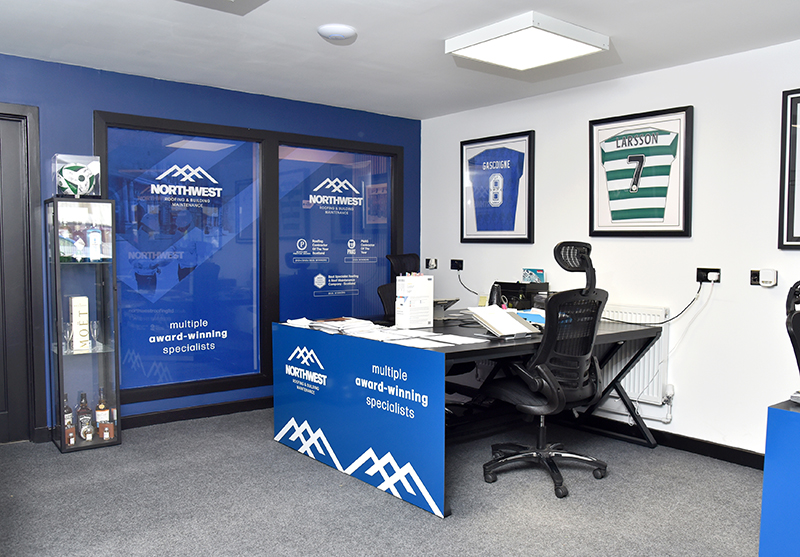 Framed football shirts at Northwest Roofing & Building Maintenance