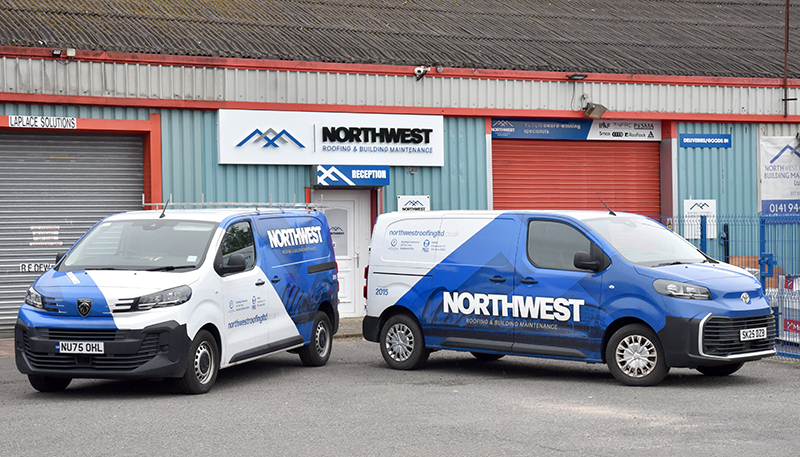 Northwest Roofing & Building Maintenance vans outside HQ