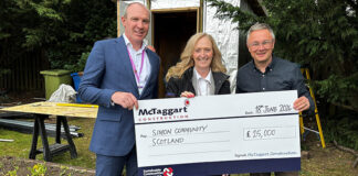 Giant cheque being handed over to charity
