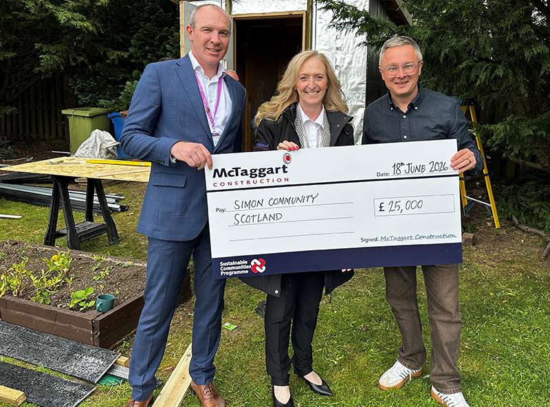 Giant cheque being handed over to charity