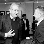 Interaction project for young Sirs David Ross from Keppie Design (right) in conversation with education secretary Michael Russell in East Ayrshire where youngsters are learning the skills to help equip them for the world of work.