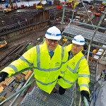Lend Lease boss is set to retire Anderson (left) on site in Glasgow with successor Allport.