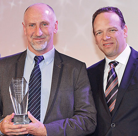 Glasgow’s McKay Roofing scooped the ‘Teamkal Contractor of the Year 2013’ award at Kalzip’s Teamkal conference and awards. Managing Director Ian McKay is pictured with Joerg Schwall, Managing Director of Kalzip.