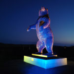 Dunbar sculpture lit up in the colours of Ukraine flag