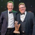 Excitement builds as finalists for the 2024 Trades Awards are announced Mike Wilson, Mearns & Gill, present the award for Best Large Trades Business to Ewan Riddoch, Managing Director, WM Donald at Trades Awards 2023.