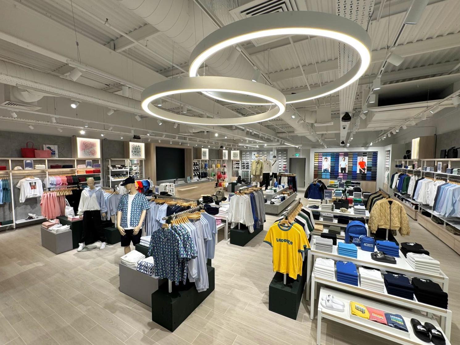 Lacoste clothing store featuring T shirts and other garments