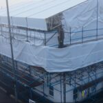 Bespoke scaffolding solutions assist iconic church renovation in Renfrewshire Church with scaffolding around it