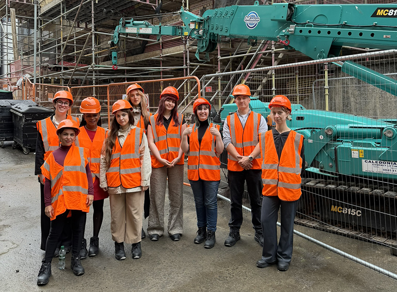 University students on construction site in Edinburgh