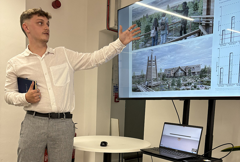 Jacob Hodgson presenting his competition entry