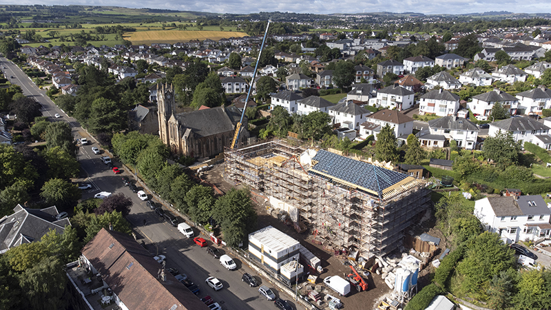 Aerial footage of care home under construction in Clarkston