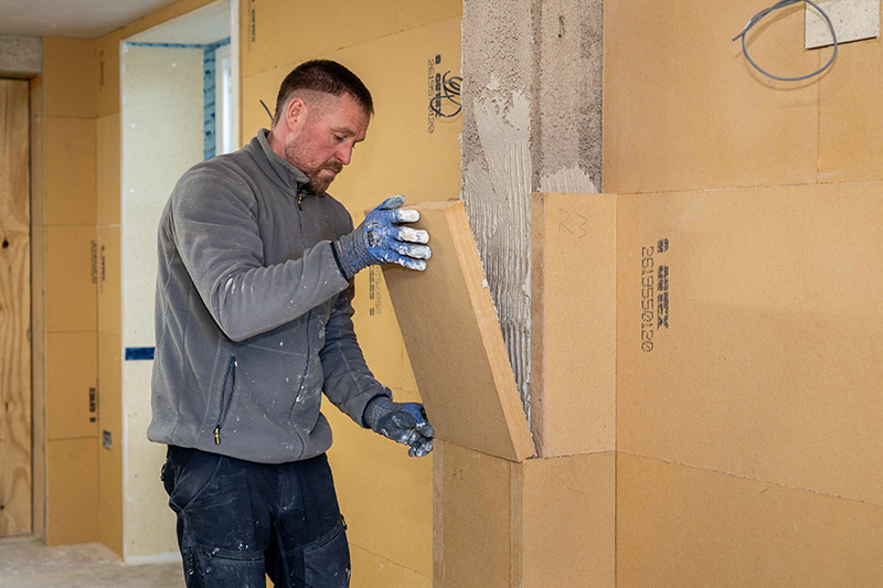 Internal wall insulation system being installed