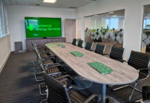 Long table in empty training room