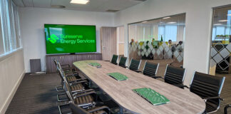 Long table in empty training room