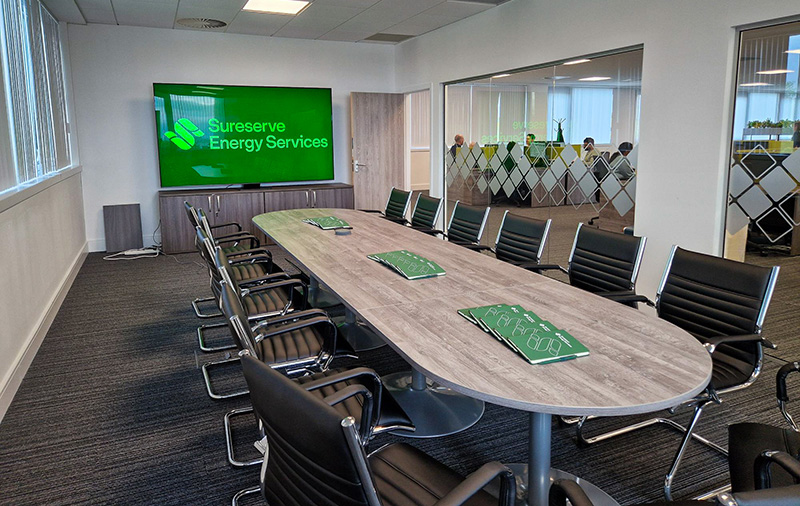 Long table in empty training room