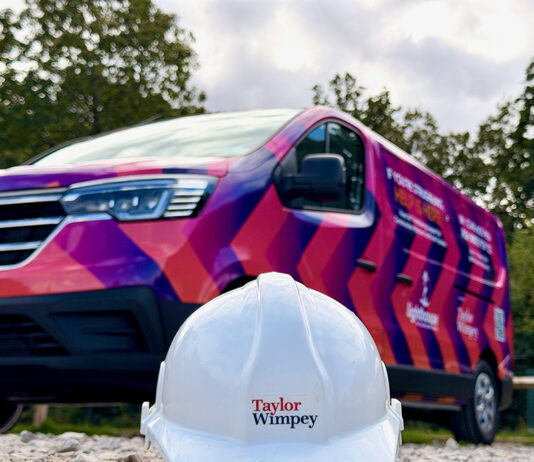 Van donation helps drive construction charity’s #Make it Visible campaign Lighthouse Charity van and Taylor Wimpey hard hat