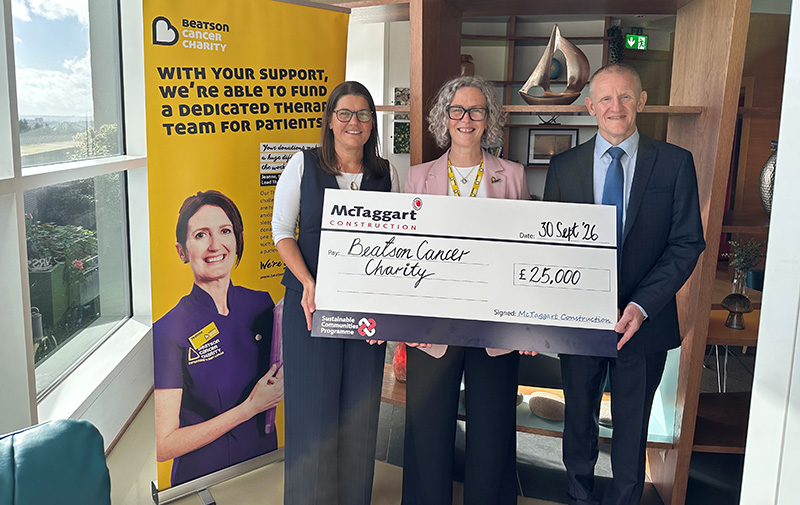 McTaggart Construction hands cheque to Beatson Cancer Charity